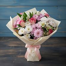 Букет цветов из:  Хризантемы, Альстромерии и Розы в Искателей